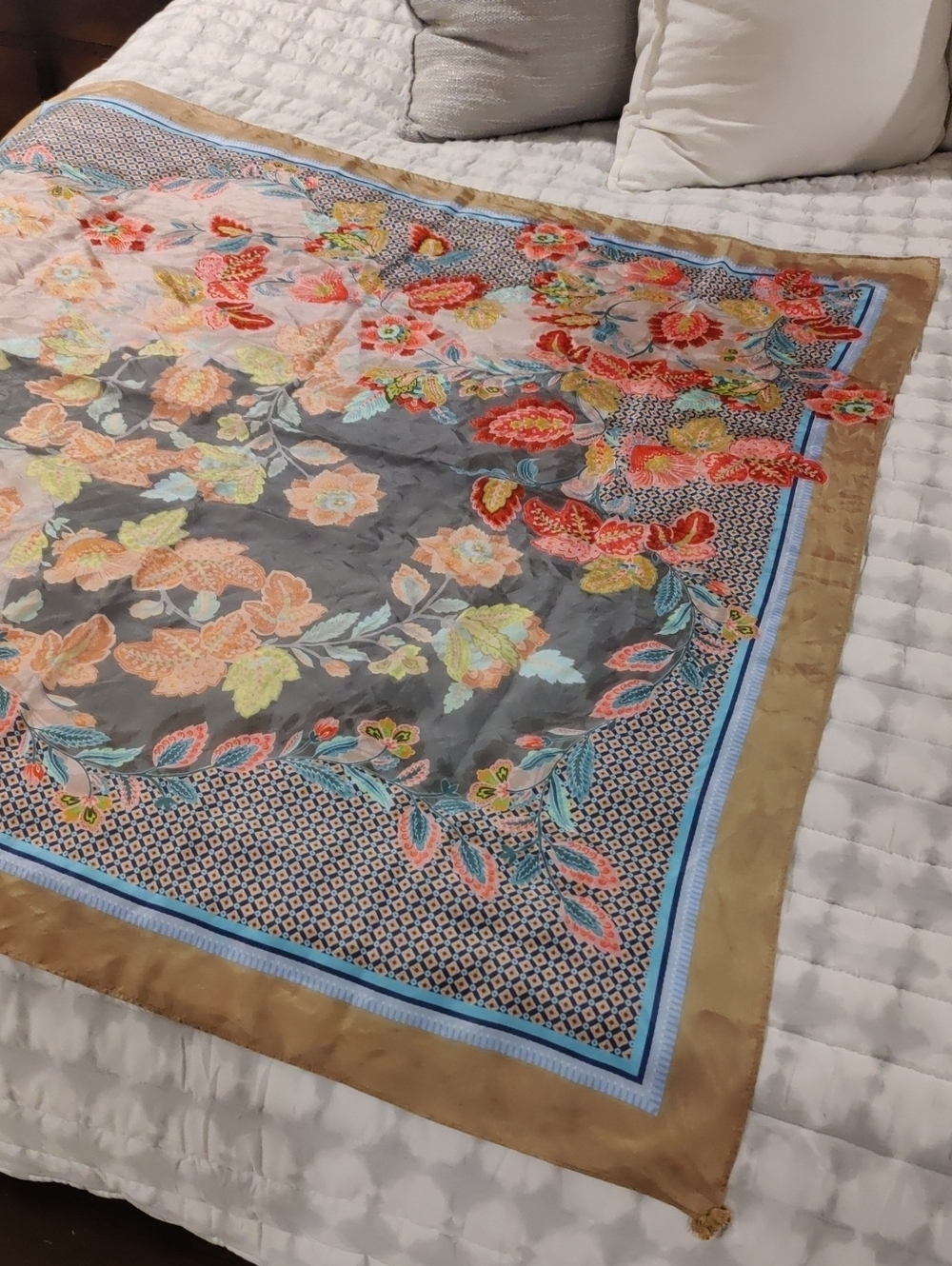 Floral Versatile Cottagecore Retro Vintage Square Scarf Y2K Soft Silky Luxury